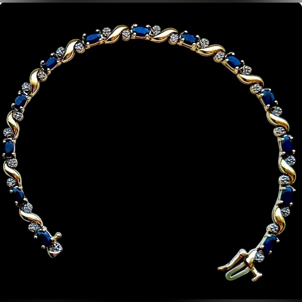 Gorgeous Sapphire & Diamond 14K Gold Tennis Bracelet (EUC)